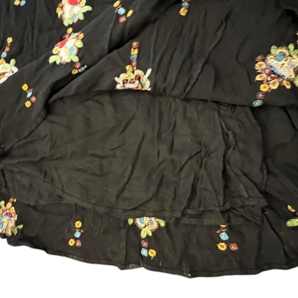 FREE PEOPLE Black Oxford Embroidered Dress Size Small BOHO Long‎ Sleeve Floral